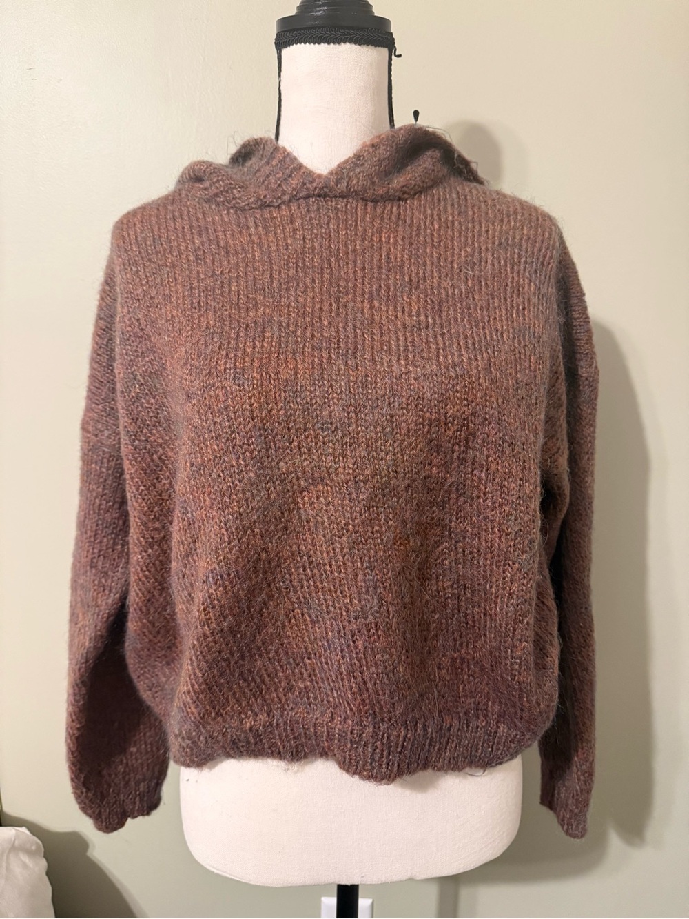 Paul Et Duffier Women's Brown/Multi-color Hooded  Mohair Blend Sweater Vintage